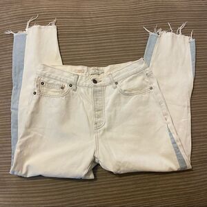 Topman tapered Light Wash blue side Textured Raw Hem Jeans 32s